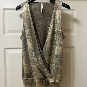 Anthropologie Metallic Knit Sabrina Shimmer Tank in Gold and Gray